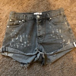 Charcoal distressed denim shorts